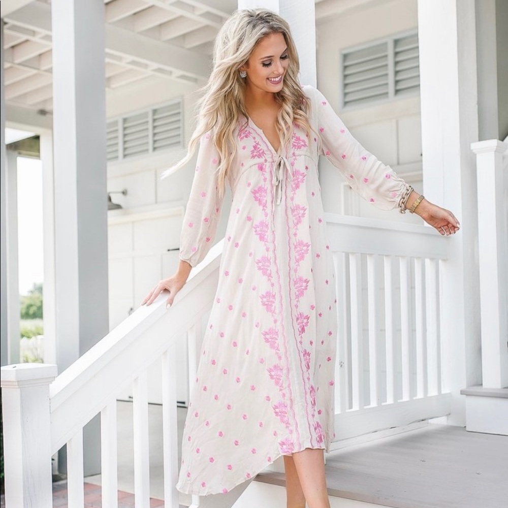 Goodnight Macaroon Champagne & Channel dress Gauze Embroidered Beachy Spring